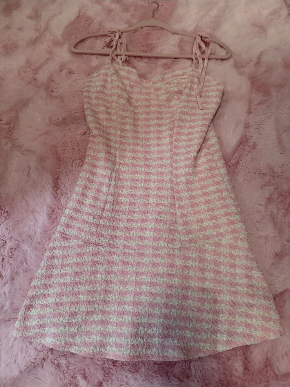 Pink Striped tweed Tie-Shoulder A-Line Dress๐๐ - Picture 2 of 2